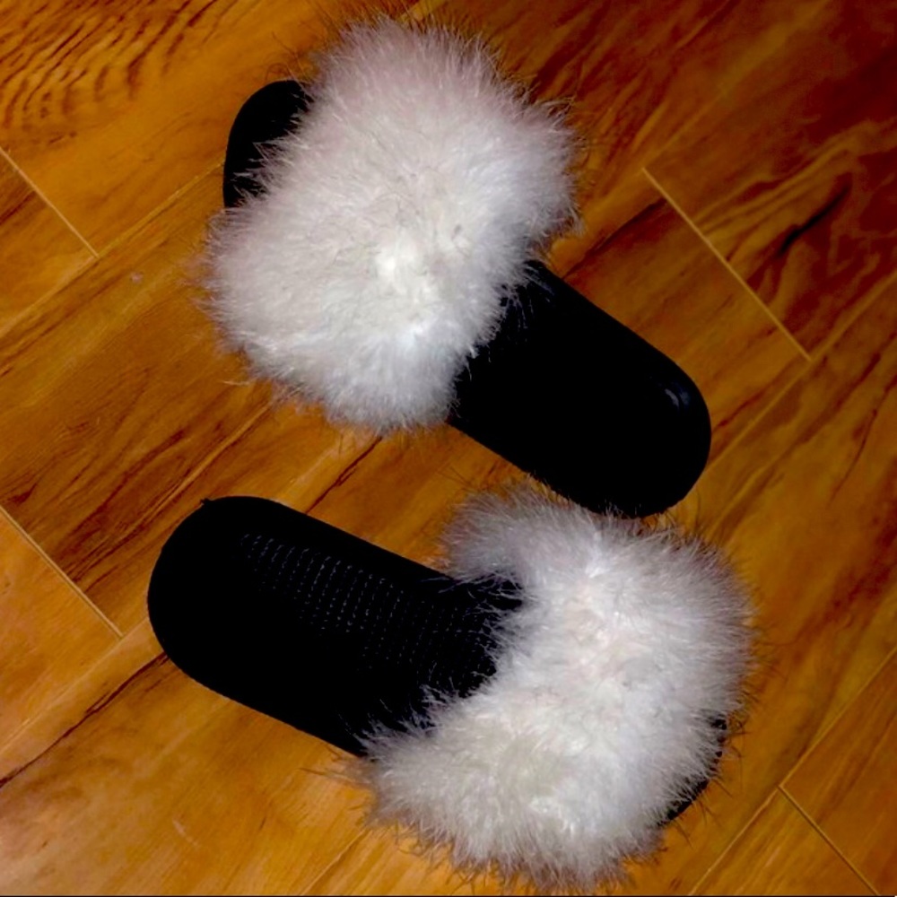 White fuzzy slides